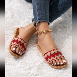 Red & Tan Chevron Sandals